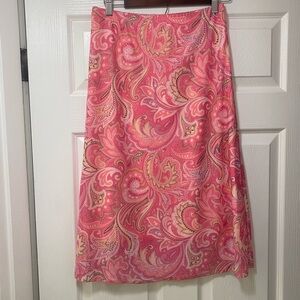 pink paisley print midi skirt double lined women’s m stretchy